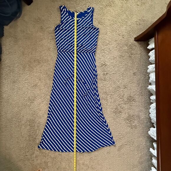 Talbots Women Dress LP Blue White Stripe Maxi Sleeveless Drawstring Waist Beach - Picture 7 of 7